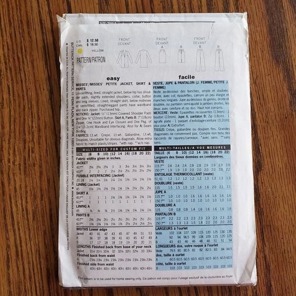 00s Butterick Pattern 6337 Uncut Long Jacket Skirt Pants Sz 12 14 16 - Picture 3 of 3